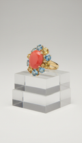 Coral Spark and Polished Gold Cocktail Ring
